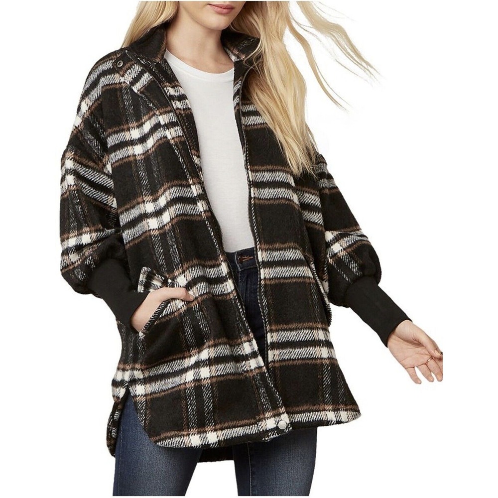 Steve Madden Oversized Comfy Black Plaid Coat NWT Size L - Picture 2 of 6
